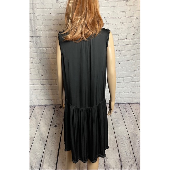 New $390 Raquel Allegra Black Satin Raw Edge DRESS - Picture 7 of 11